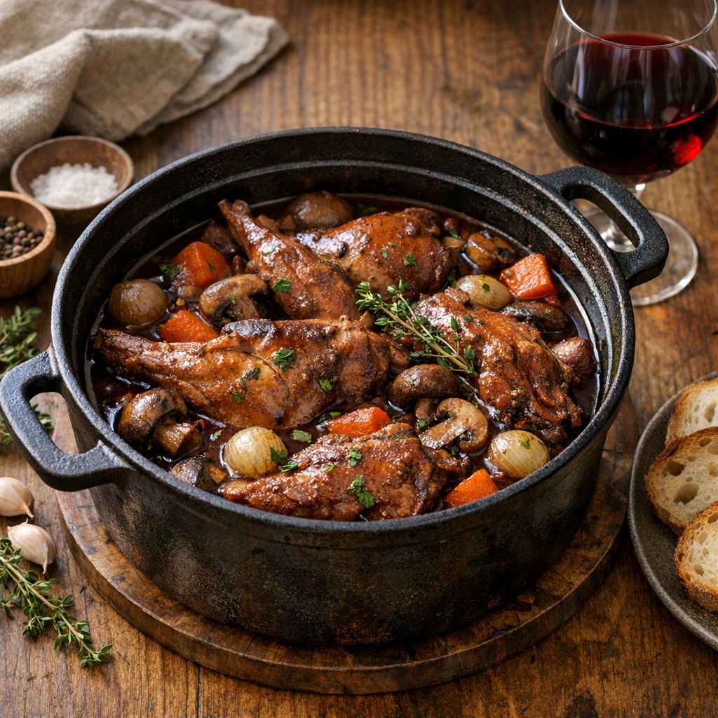 Le Lapin au vin rouge à l'alsacienne se mijote pas à pas