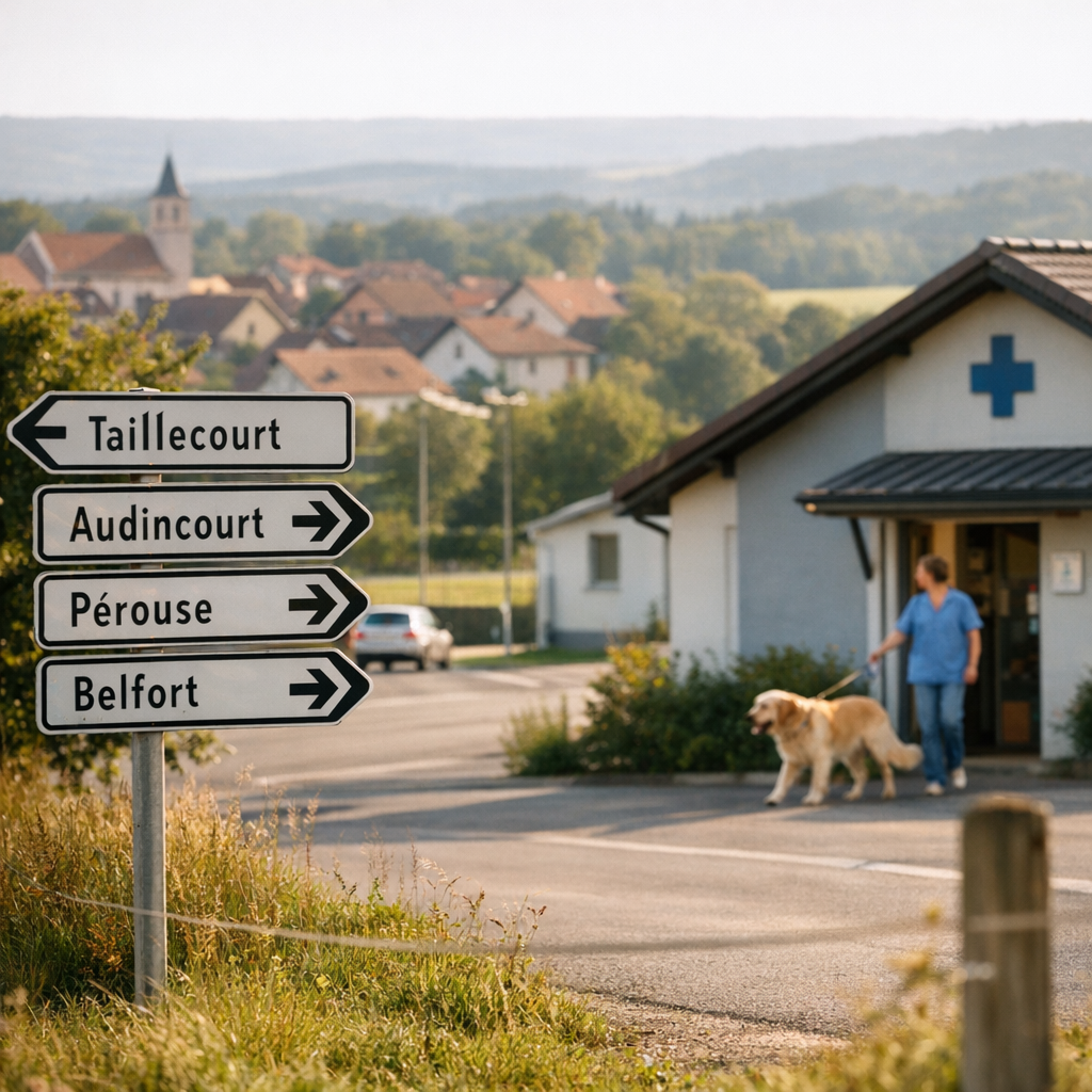 Accès et communes proches&nbsp;: Taillecourt, Audincourt, Pérouse, Belfort